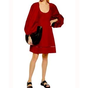 NWT! Khaite Madison open-back lattice trimmed cotton twill dress